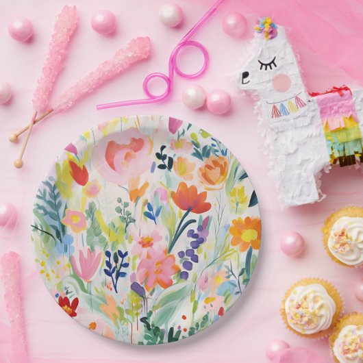 Abstrakte helle Blume Illustration Pappteller (Party)