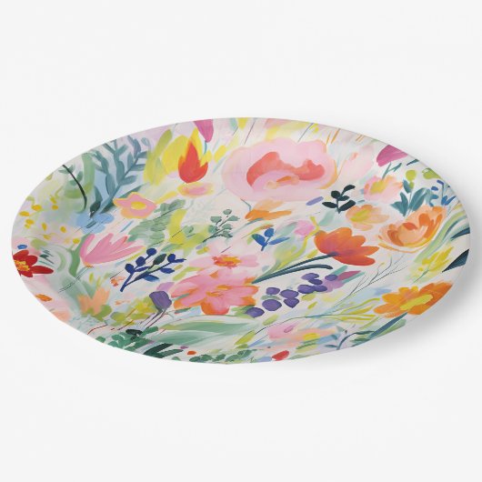 Abstrakte helle Blume Illustration Pappteller (Schrägansicht)