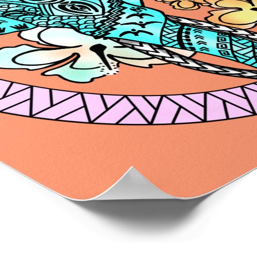 Abstrakte Helle Elephantin Polynesianische Tattook Poster (Ecke)