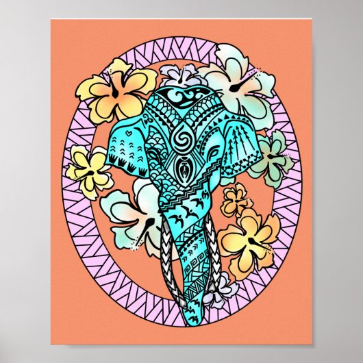 Abstrakte Helle Elephantin Polynesianische Tattook Poster (Vorne)