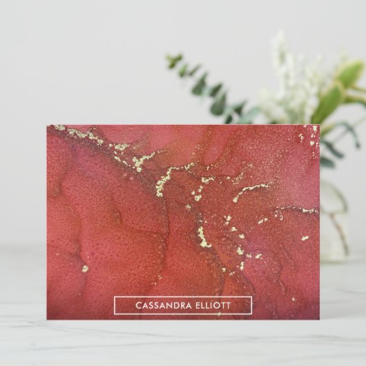 Abstrakte, helle Rot & Gold Alkohol Tinte Flüssigk Dankeskarte (Stehend Vorderseite)