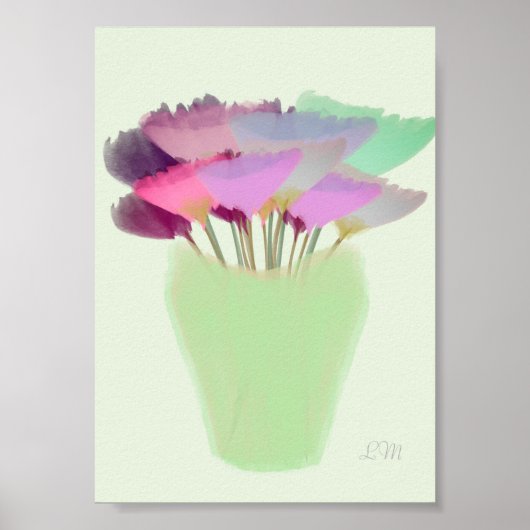 Abstrakte, helle Wasserfarbe Peony in Vase Print Poster (Vorne)
