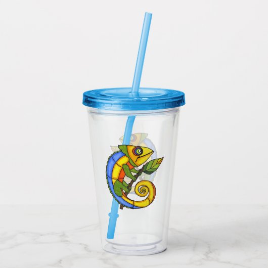 Abstrakte, hellfarbene Lizard mit Leaf Acryltrinkbecher (Rückseite)