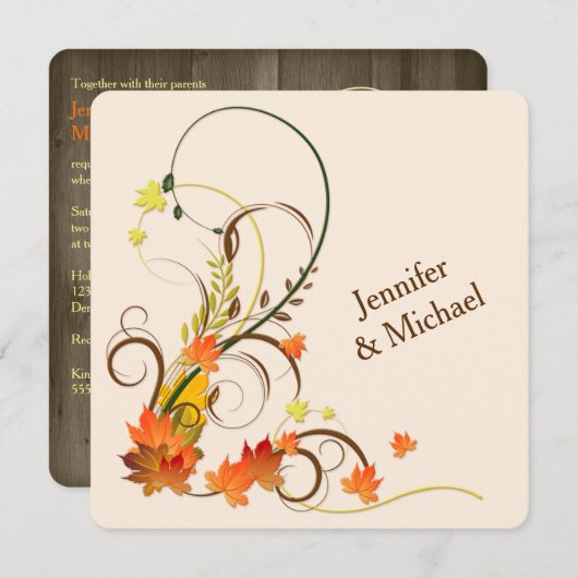 Abstrakte Herbstblätter, Weinberge, Einladung zur  (Vorne/Hinten)