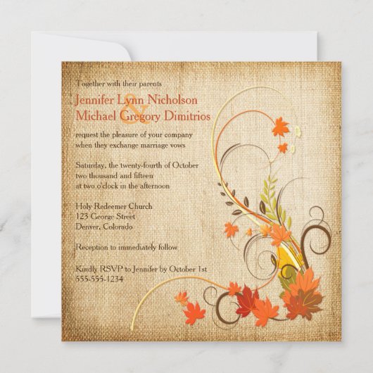 Abstrakte Herbstblätter, Weinstöcke Einladung 3 (Rückseite)