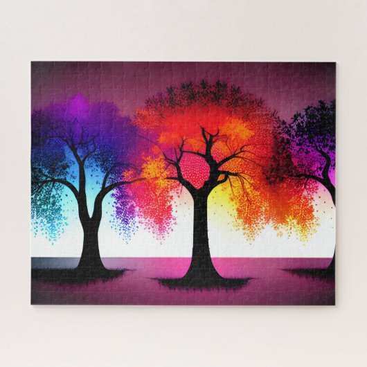 Abstrakte Herbstfarben mit schwarzen Silhouetten Puzzle (Horizontal)
