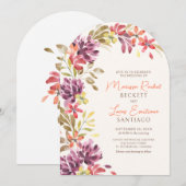 Abstrakte Herbsthochzeit mit tropischer Flora Einladung (Vorne/Hinten)