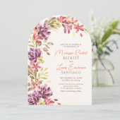 Abstrakte Herbsthochzeit mit tropischer Flora Einladung (Stehend Vorderseite)