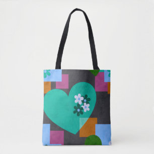 Abstrakte Herz- und geometrische Blumen-Tasche Tasche