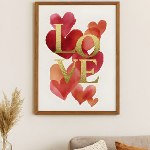 Abstrakte Herzen und Gold-LOVE-Typografie-Kunst  Poster