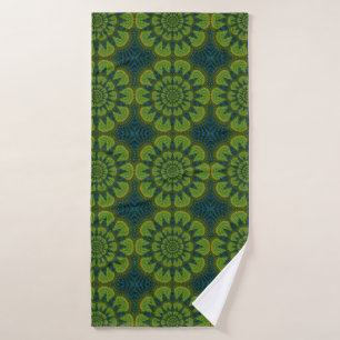 Abstrakte Hippie Green & Navy Blue Blumen Ethnisch Badehandtuch
