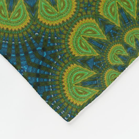 Abstrakte Hippie Green & Navy Blue Blumen Ethnisch Fleecedecke (Ecke)