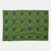 Abstrakte Hippie Green & Navy Blue Blumen Ethnisch Geschirrtuch (Horizontal)