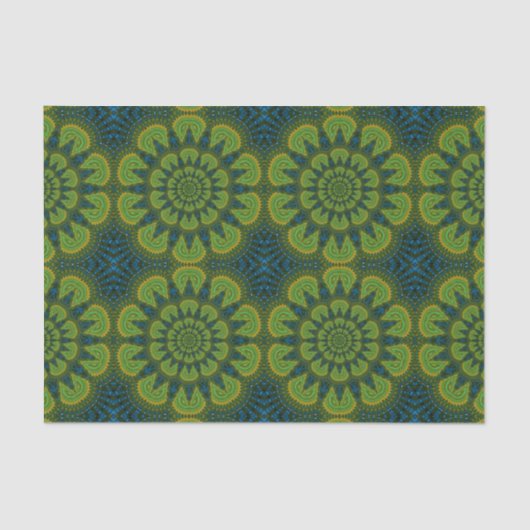 Abstrakte Hippie Green & Navy Blue Blumen Ethnisch Seidenpapier (Vorderseite)