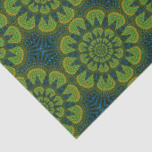 Abstrakte Hippie Green & Navy Blue Blumen Ethnisch Seidenpapier (Ausschnitt)