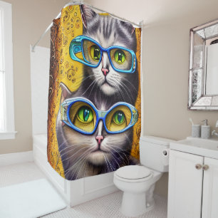 Abstrakte Hippie-Joined Cats mit Brille Duschvorhang