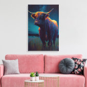 Abstrakte Hochlandkuh in einem Feld bei Nacht farb Leinwanddruck (Insitu (Wohnzimmer))