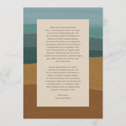 Abstrakte Hochzeit am Meer Menükarte (Rückseite)