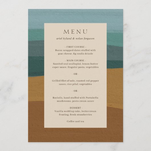 Abstrakte Hochzeit am Meer Menükarte (Vorderseite)