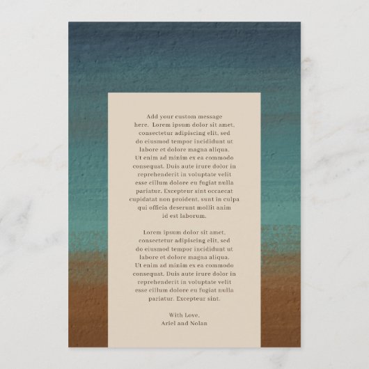 Abstrakte Hochzeit am Meer Menükarte (Rückseite)