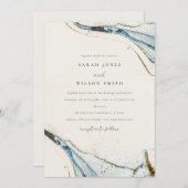 Abstrakte Hochzeit des Blue-Gold-Beachy Einladung (Vorne/Hinten)