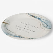 Abstrakte Hochzeit des Blue-Gold-Beachy Pappteller (Schrägansicht)