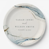 Abstrakte Hochzeit des Blue-Gold-Beachy Pappteller (Vorderseite)