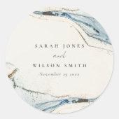 Abstrakte Hochzeit des Blue-Gold-Beachy Runder Aufkleber (Vorderseite)