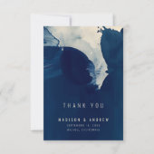 Abstrakte Hochzeit des Navy Blue Ink Fotos Dankeskarte (Vorderseite)