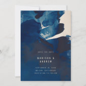 Abstrakte Hochzeit des Navy Blue Ink Fotos Save The Date (Vorderseite)