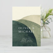 Abstrakte Hochzeit des Olive Green Fotos Save The Date (Stehend Vorderseite)