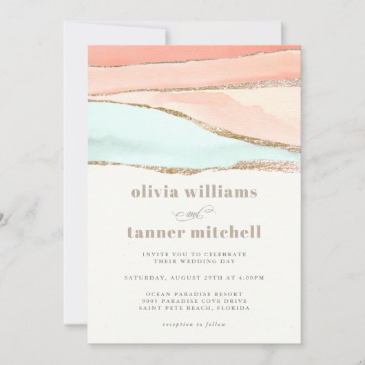 Abstrakte Hochzeit im Küstenwasser Einladung (Vorderseite)