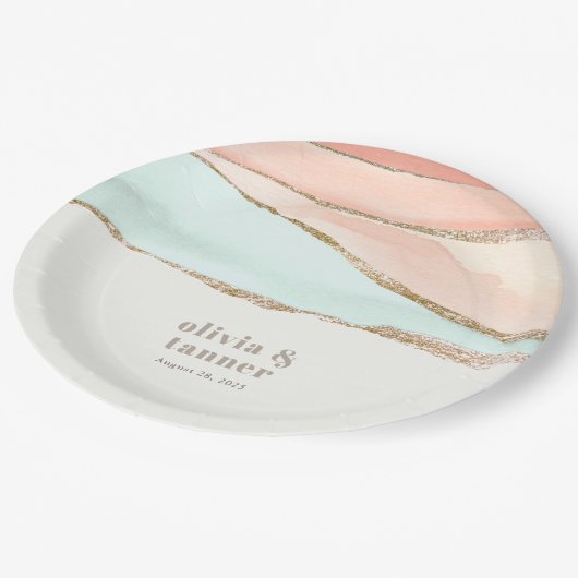 Abstrakte Hochzeit im Küstenwasser Pappteller (Schrägansicht)