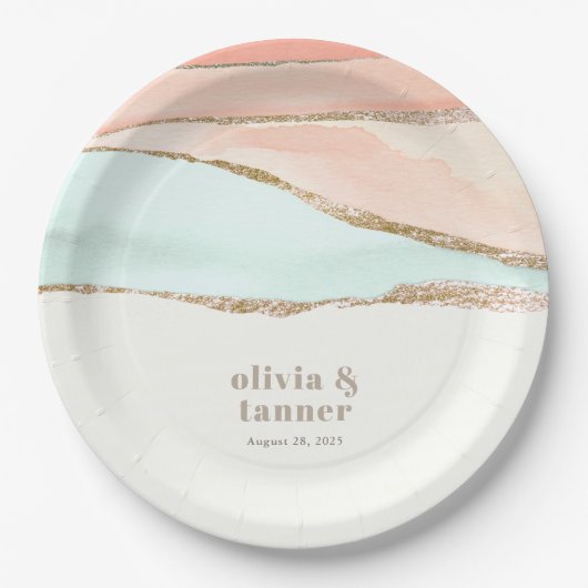 Abstrakte Hochzeit im Küstenwasser Pappteller (Vorderseite)