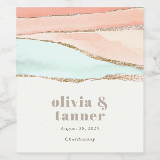 Abstrakte Hochzeit im Küstenwasser Weinetikett (Einzelnes Label)