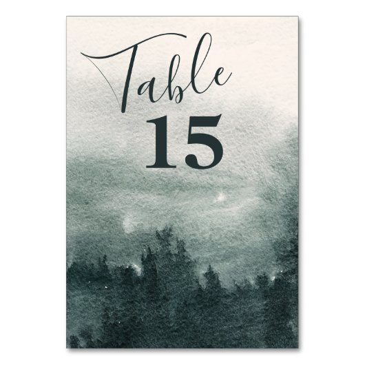 Abstrakte Hochzeit im Wasserwald Tischnummer (Vorderseite)