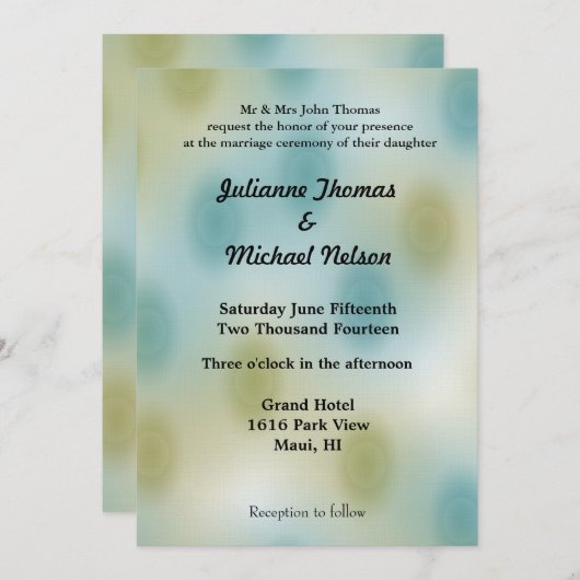 Abstrakte Hochzeit in Blau und Grün Einladung (Vorne/Hinten)