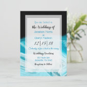 Abstrakte Hochzeit in Blau und Schwarz Einladung (Stehend Vorderseite)