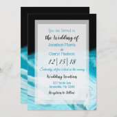 Abstrakte Hochzeit in Blau und Schwarz Einladung (Vorne/Hinten)