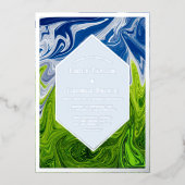 Abstrakte Hochzeit in der Landschaft des grünen Hi Folieneinladung (Vorderseite)