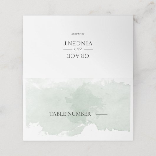 Abstrakte Hochzeit in grüner Farbe Platzkarte (Außenseite Aufgefaltet)