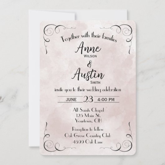 Abstrakte Hochzeit in Pink Watercolor Einladung (Vorderseite)