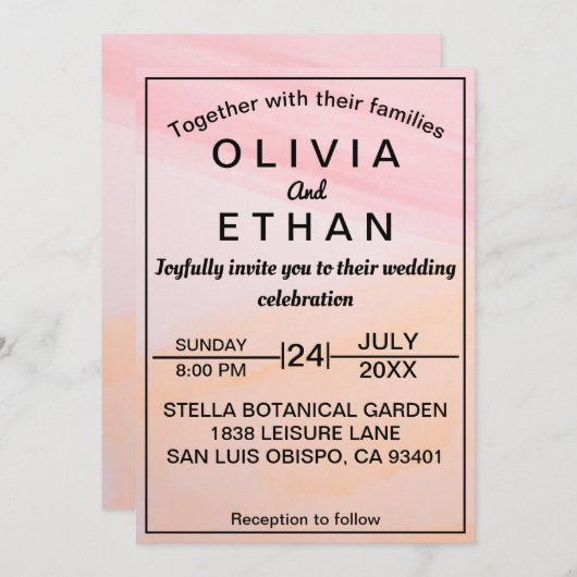 Abstrakte Hochzeit in Rosa Einladung (Vorne/Hinten)