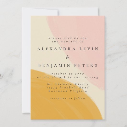 Abstrakte Hochzeit in Rosa und Orange Einladung (Vorderseite)