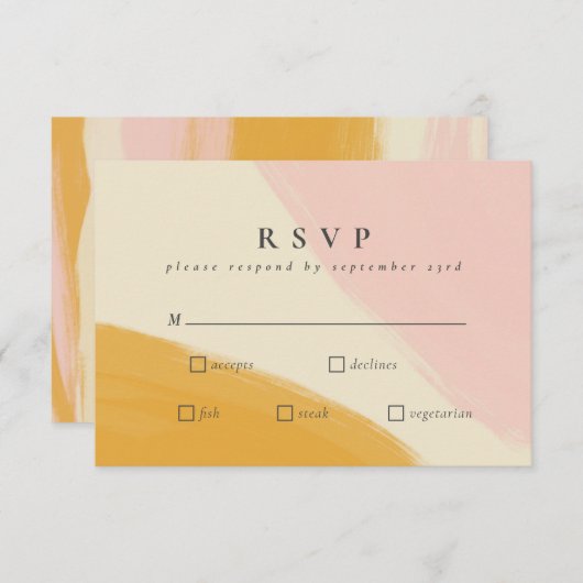 Abstrakte Hochzeit in Rosa und Orange RSVP Karte (Vorne/Hinten)