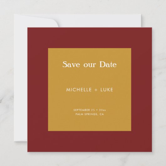 Abstrakte Hochzeit in rotem Gelb Save The Date (Vorderseite)