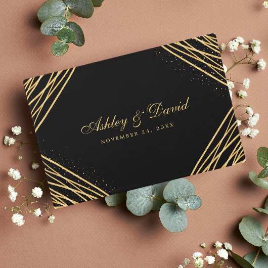 Abstrakte Hochzeit in Schwarz und Gold Gästebuch