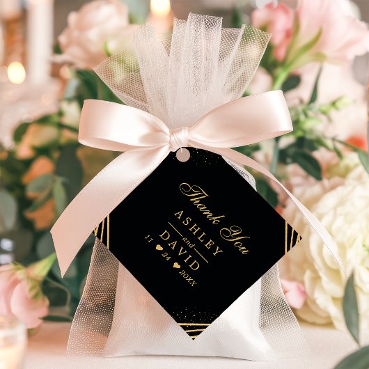 Abstrakte Hochzeit in Schwarz und Gold Geschenkanhänger