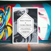 Abstrakte Hochzeit in Schwarz und Weiß Einladung