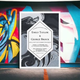 Abstrakte Hochzeit in Schwarz und Weiß Einladung